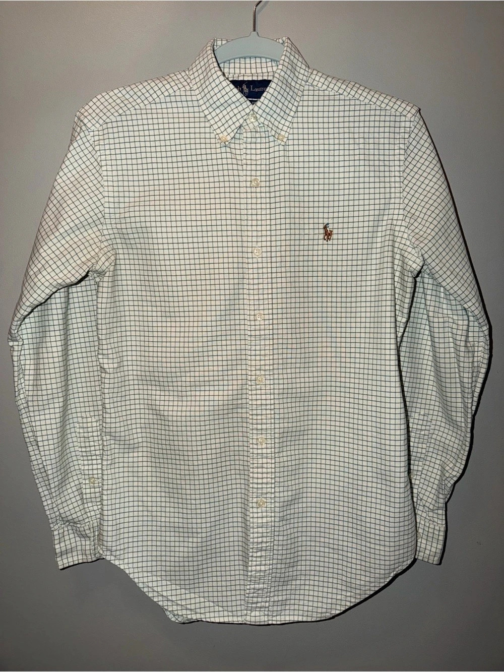Ralph Lauren Classic Fit Checkered Button Down in White & Green Size Medium